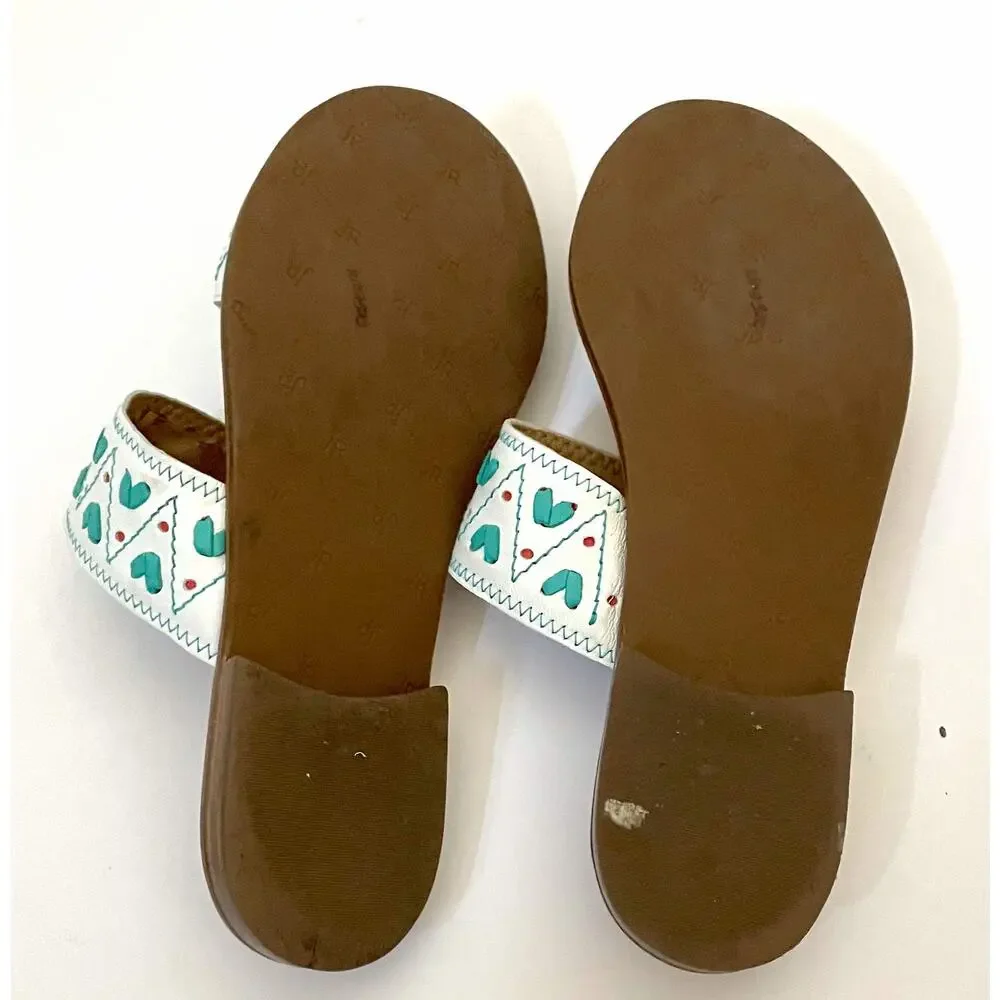 Jack Rogers Leather Southwest Slides Sandals White Green Orange Size 6
